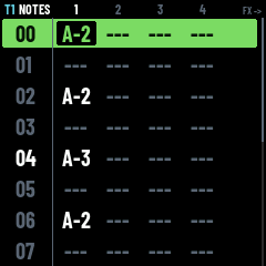 PATTERN — Un bloc, step par step : quatre notes, un instrument, trois effets.